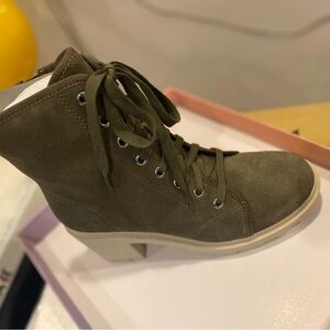 Olive Green Lace-Up Ankle Boots